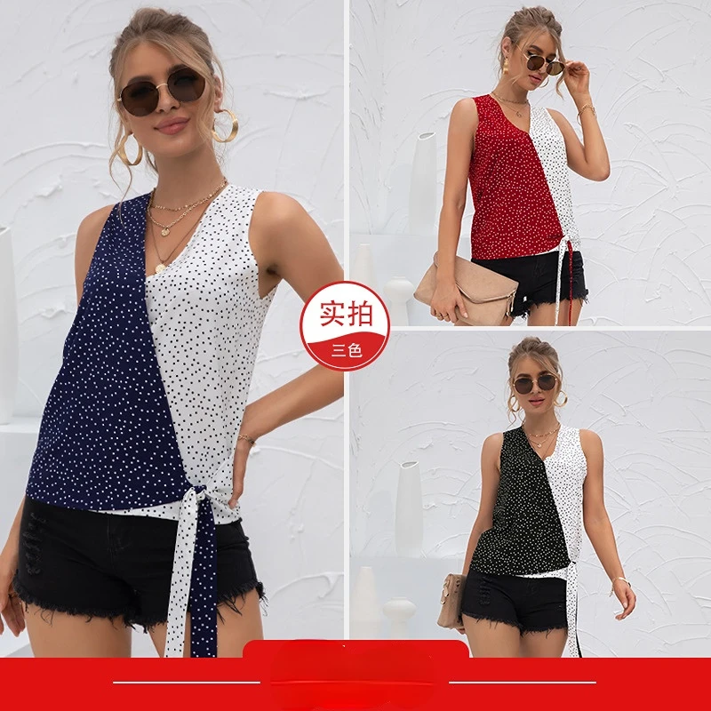 

2022 Summer Fashion Sexy Women's New Arrivals V-neck Overlap Two-tone Dot Lace Vest crop top