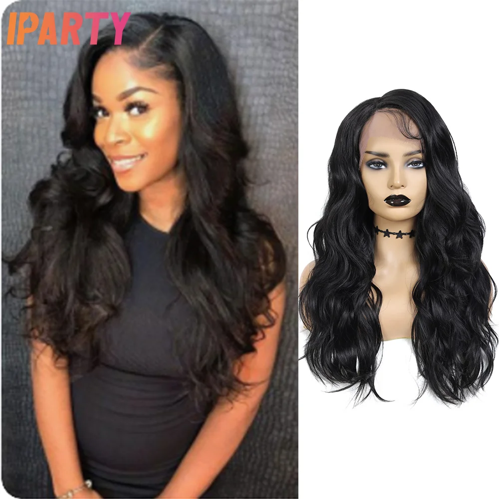 

Iparty Synthetic Lace Front Wigs For Black Women New Style 23 Inches Black Color Wavy Wig Multi Color Heat Resistant Daily
