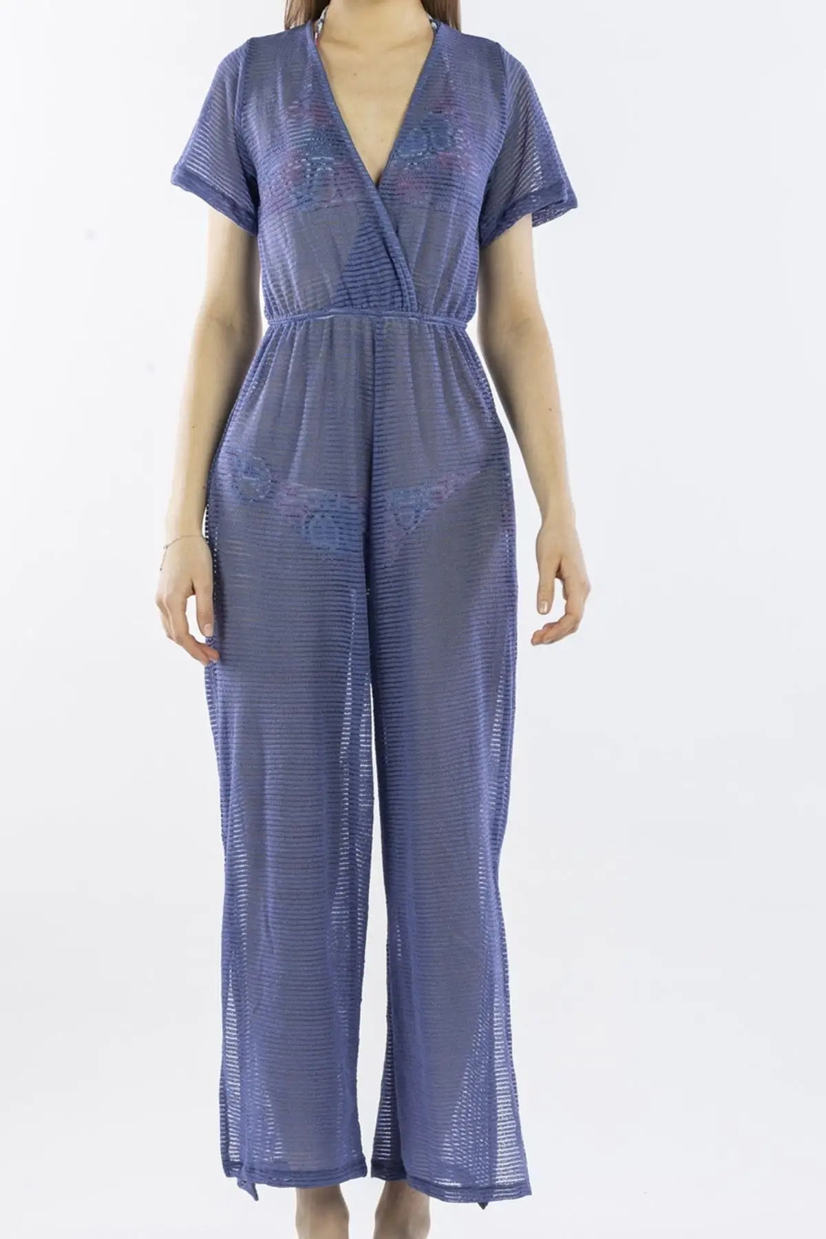 

Women's Pareo Navy Blue Jumpsuit Beach Dress Swimwear Cover Dress Sexy Tunic Suit Beachwear Female Beach Bikini Cover