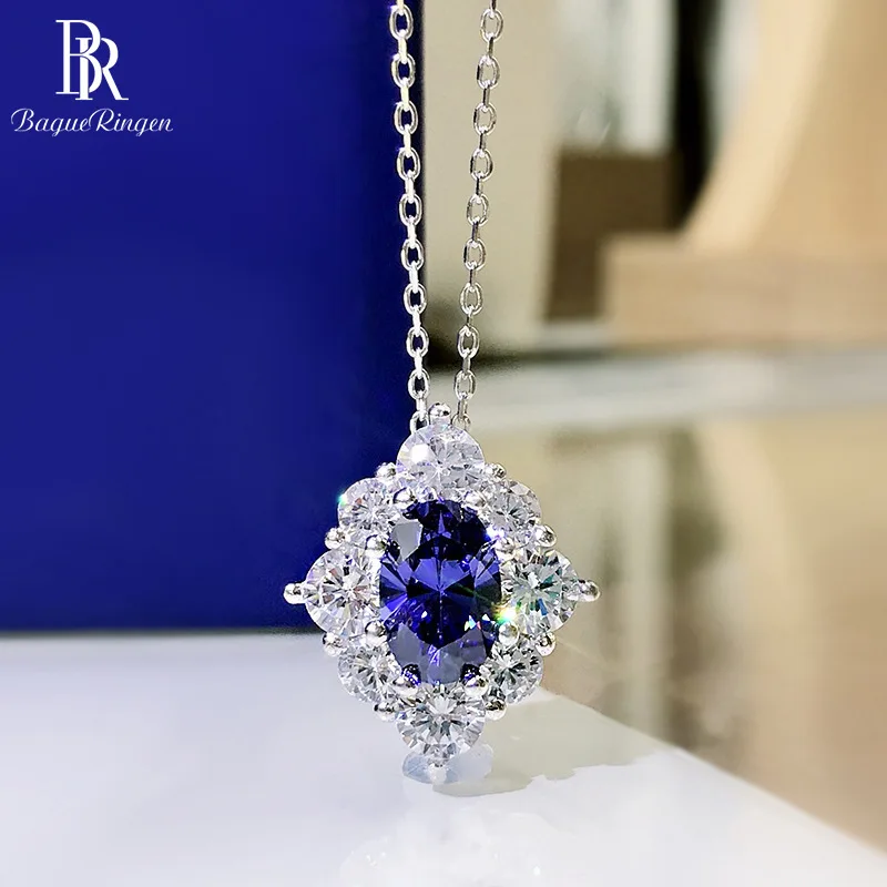 

Bague Ringen 925 Sterling Silver Pendant Necklaces 6*9mm Oval Sapphire Gemstone Wedding Anniversary Fine Jewelry Female Gifts
