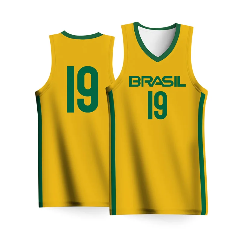 Basketball Jerseys For Men Full Sublimation Nation Brazil Letter Printed Uniforms Customizable Name Number Logo Tracksuit Unisex