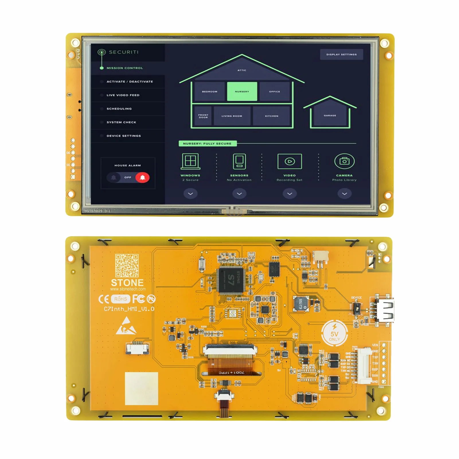 LCD Touch  7.0 Inch  Display Module with Embedded System With UART Port for Industrial Use