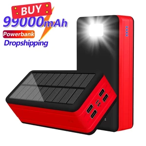 99000mah solar powerbank large capacity portable outdoor travel external battery with sos led light for iphone13 samsung xiaomi free global shipping