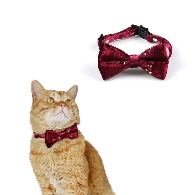 Velvet Cat Collar Adjustable Safety Buckle Kitten Bow Tie Cute Bowknot Puppy Chihuahua Necklace Pets Accessories images - 6