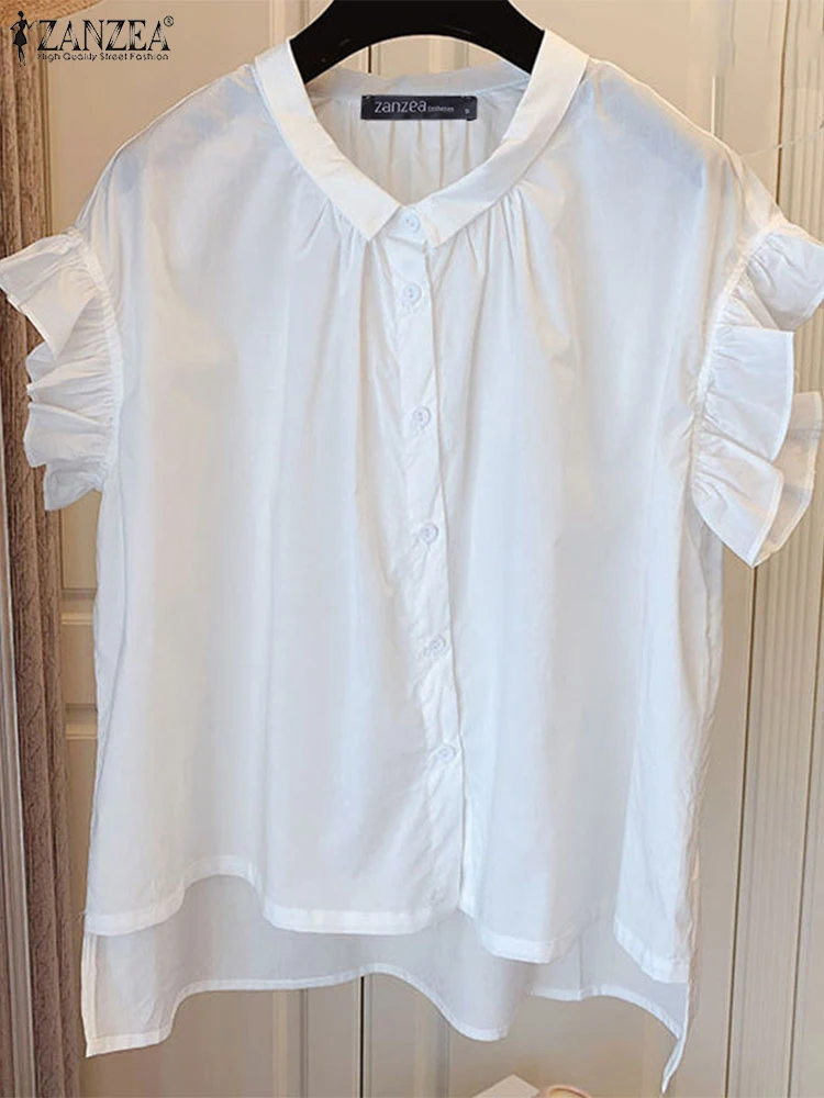 ZANZEA женские летние топы с рюшами и короткими рукавами корейская мода