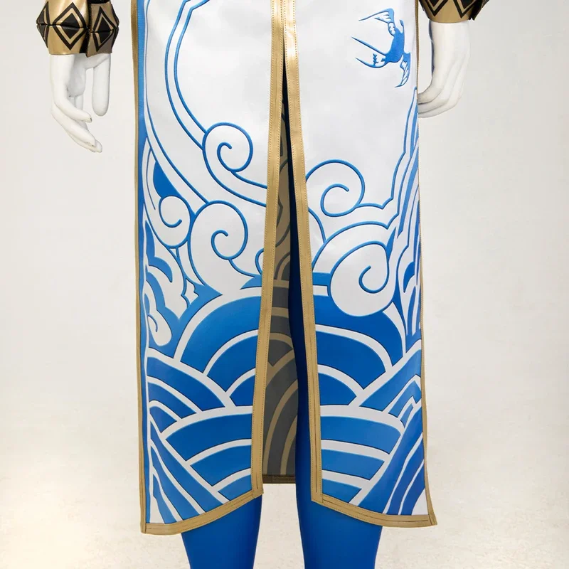 Игры костюмы для косплея Чунь ли на Хэллоуин ярко-голубое платье чонсам головной