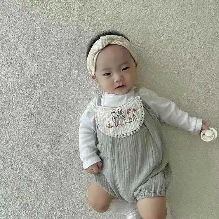 2022 Spring New Baby Girl Bodysuit Fashion Flower Embroidery Infant Girls Summer Sleeveless Cotton Linen Jumpsuit Clothes 0-24M