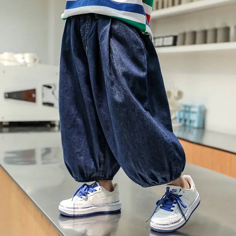 

Boys Girls Plus Size Jeans 2022 Autumn Summer New Loose Korean Casual Harem Pants Baby Spring and Autumn Wide-leg Children's