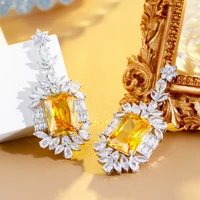 threegraces elegant yellow cubic zirconia long big rectangle cz dangle drop earrings for women fashion bridal prom jewelry er938