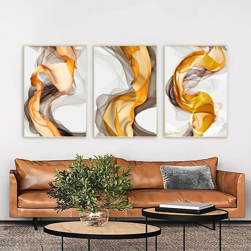 3 шт. Современная Абстрактная Картина на холсте серебристые шелковые ленты