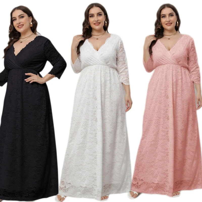 

Women's Plus Size Lace Evening Party Dress Sexy V Neck Dress Chic Holiday Dress