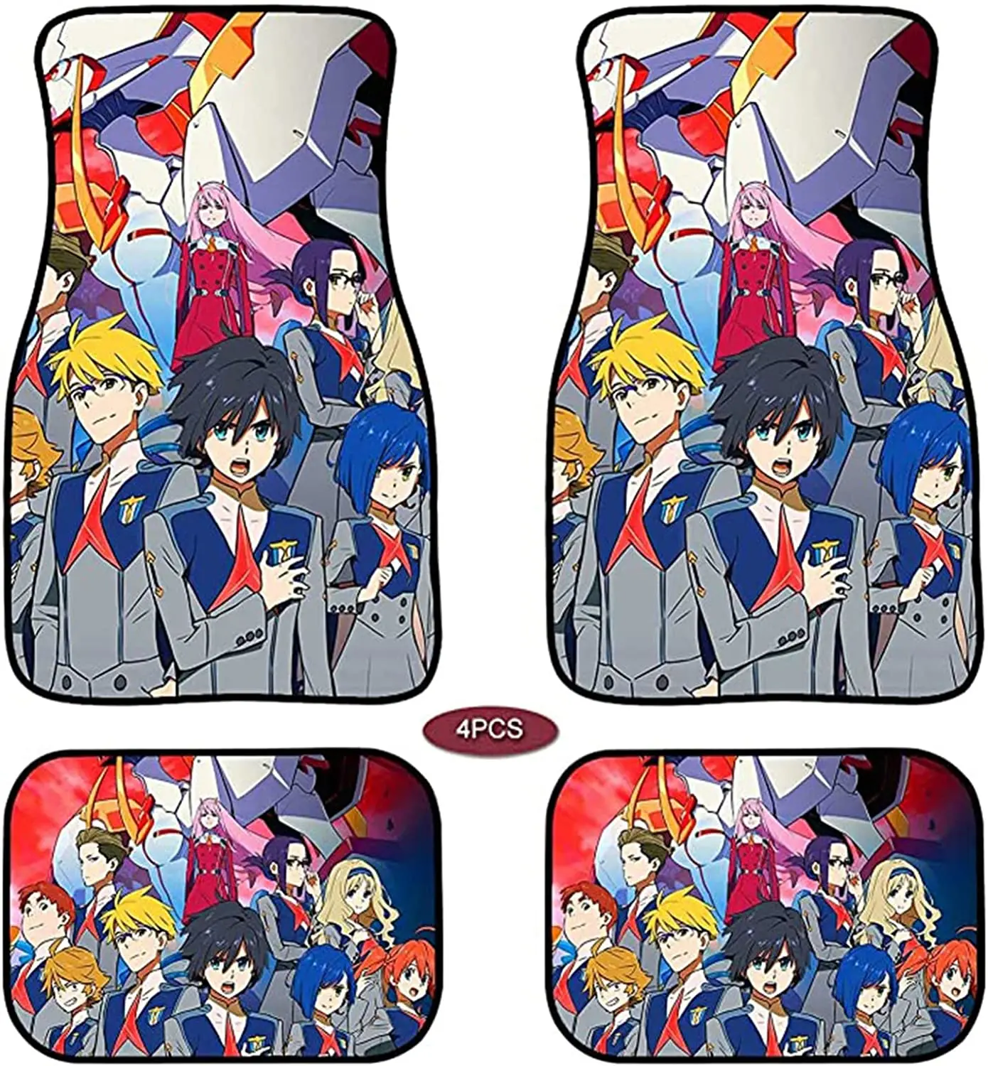 

Front & Rear Car Mats Set of 4, Zero Two Sexy Manga Girl Anime Decorative Universal Fit Car Floor Carpet with Non S