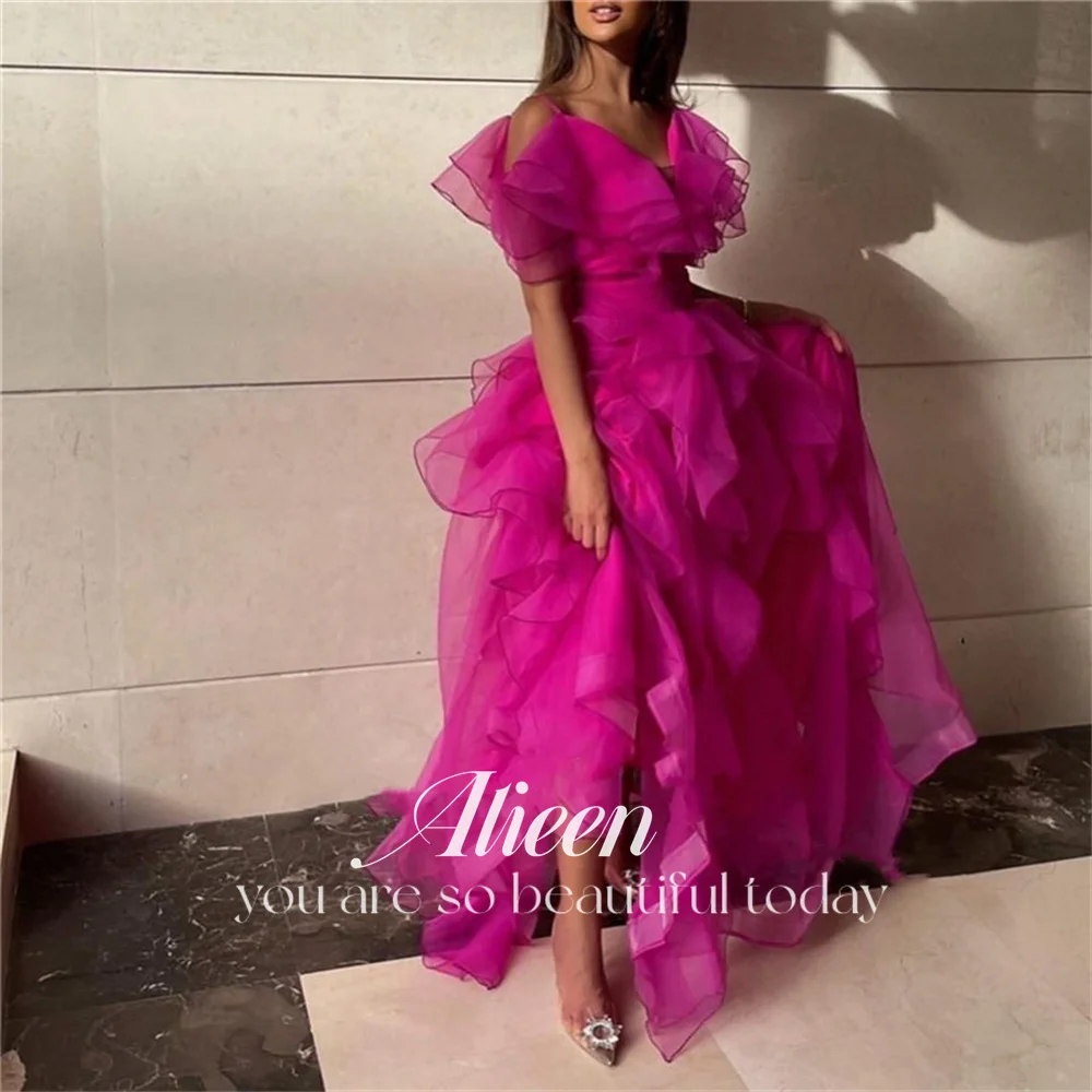 

Aileen Silk Organza A-line Prom Dress Sexy Rose Pink Evening Dress Hemming Design Floor Lenght فساتين مناسبة رسمية