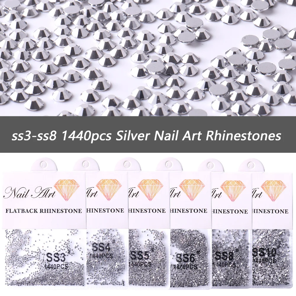 

Top Gillter SS3-SS8 1440pcs Crystal AB Silver 3D Non Hotfix FlatBack Strass Sewing Fabric Garment Nail Art Rhinestone Decoration