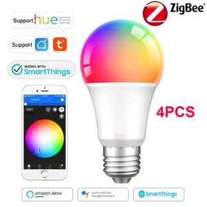 Светодиодные лампы ZigBee 3,0 с Wi-Fi, E27, RGB, 110 В220 В, 4 шт. 4 шт. ZigBee 3,0 WiFi светодиодные лампочки E27 RGB Tuya Smart Lights лампа 110 В220 В приложениеголосовое управление Google Home Assistant Alexa ec