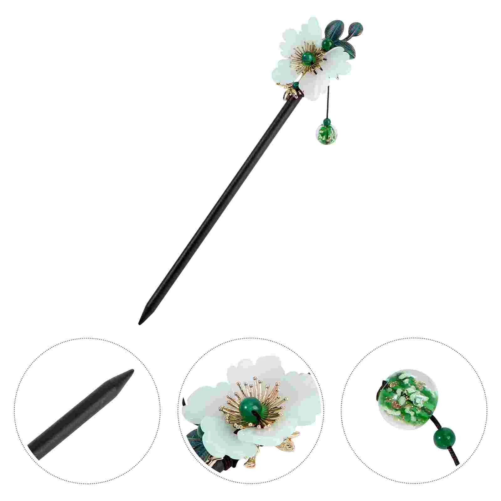 

Curly Hair Headdress Hairpin Headwear Women Antiquity Beautiful Retro Decorate National Style Glass Photo Miss Wooden Fork