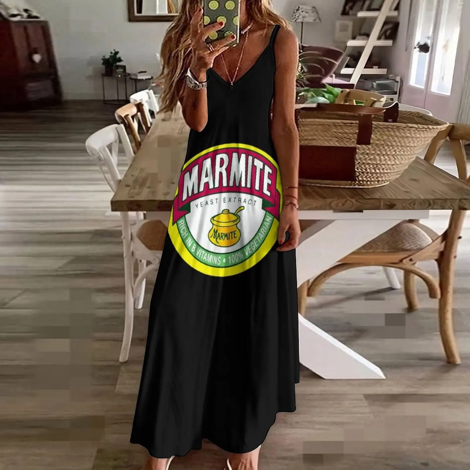 Дрожжи с логотипом Marmite для фанатов длинное платье без рукавов вечернее женская