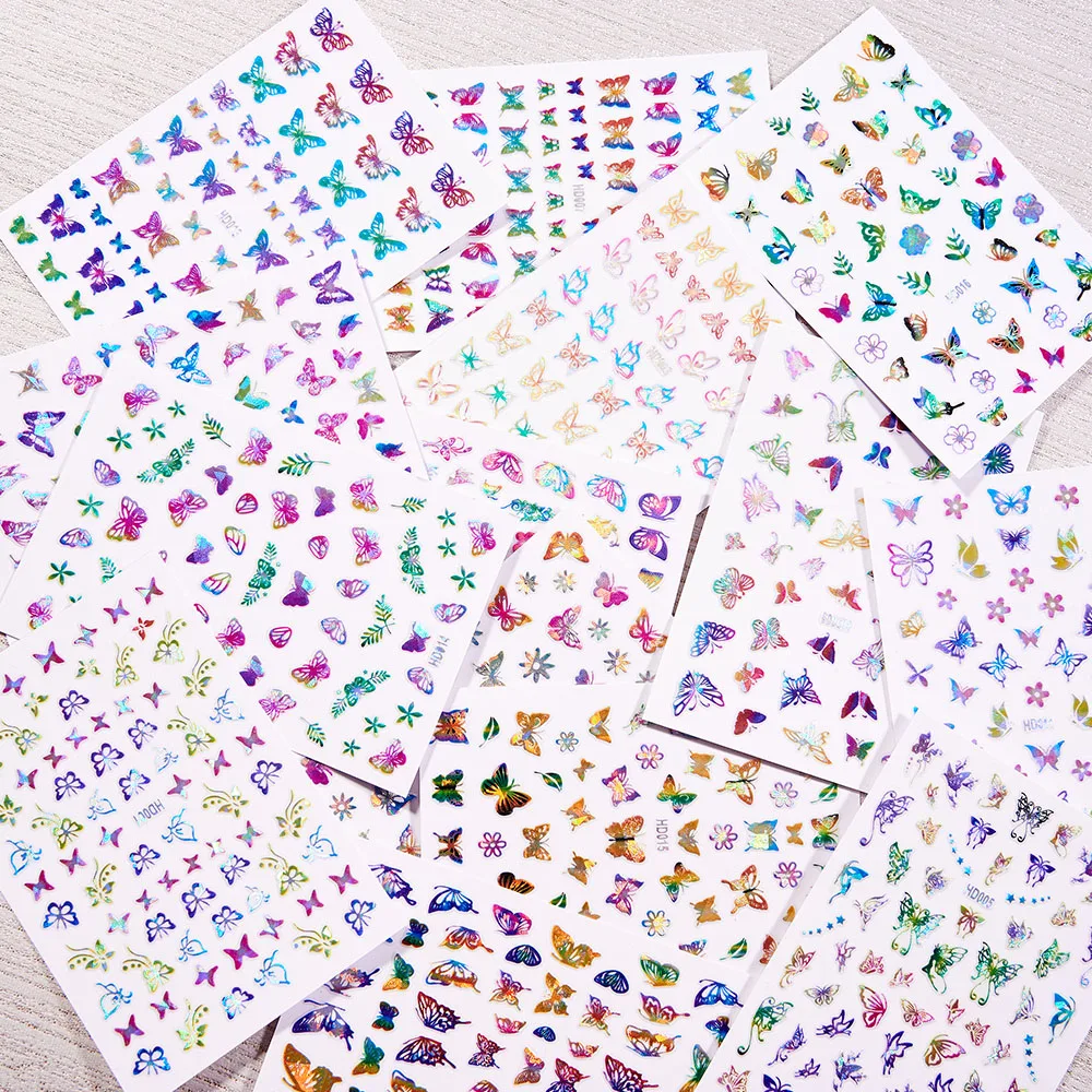 

4-16pcs Colorful Butterfly Laser Nail Stickers Holographic 3D Butterfly Self Adhesive Decals Manicure Wraps Sliders