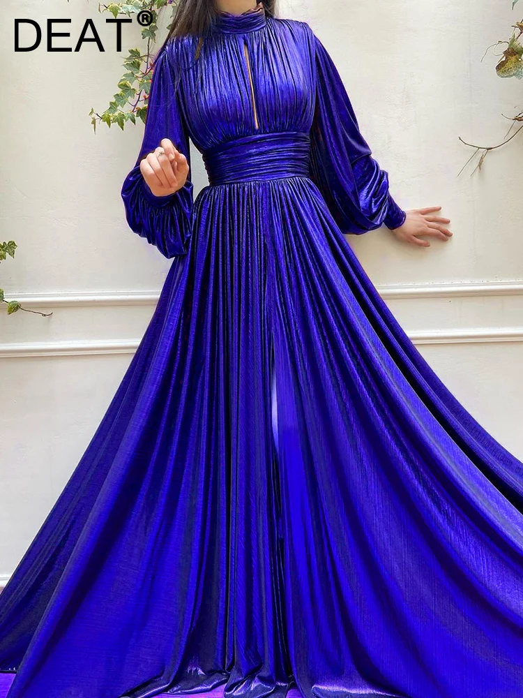 

[DEAT] New Solid Color Fashion Design Female Side Split Dress Elegant Temperament Party Dresses For Women 2023 Spring 13DB693