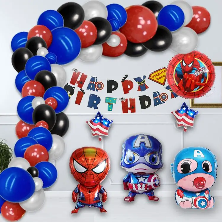 

Disney Marvel Avengers Spider-Man Cartoon Kids Birthday Balloon Package Latex Balloon Party Decoration Happy Birthday Pull Flag