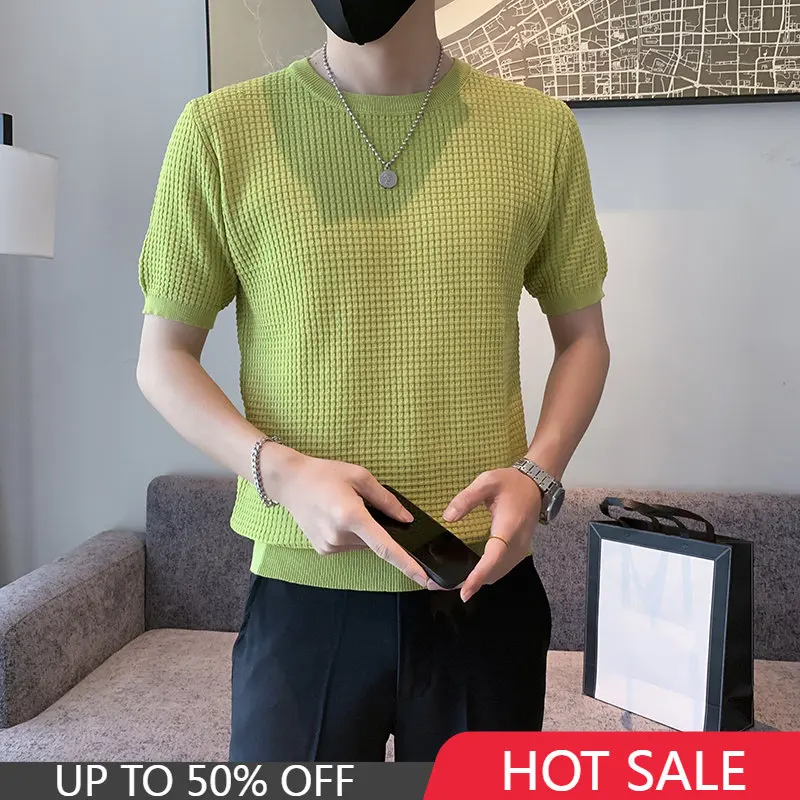 

2023 Summer Luxury Trend T-shirts Short Sleeve Youth Knitwears T Shirts Korea Fashion Tops Solid Color Men Clothing Ropa Hombre