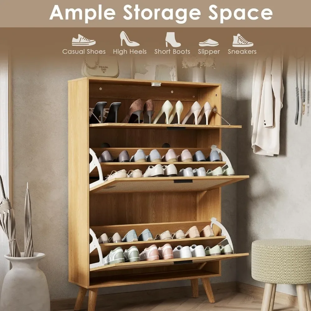 Шкаф для обуви из ротанга шкаф прихожей с двумя откидными ящиками и скрытым