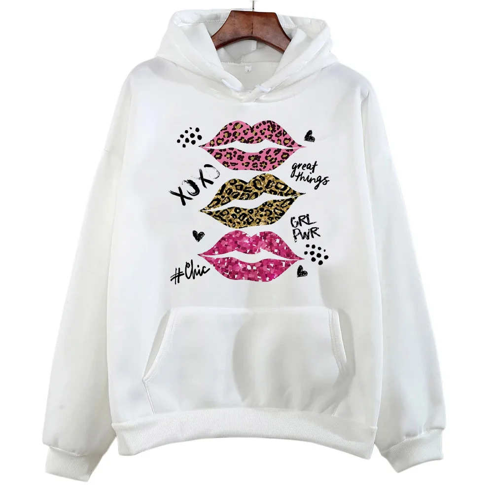 Толстовка с леопардовым принтом губ японский спортивный отдых Y2K удобная женская