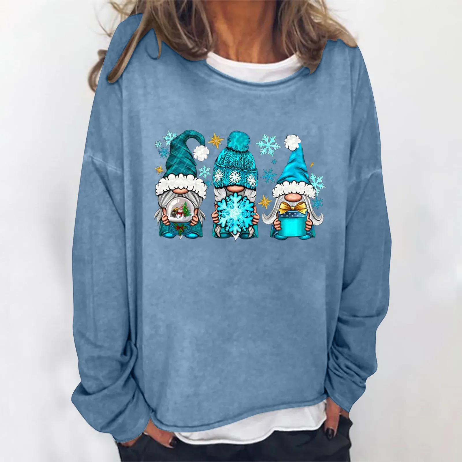 

Women Casual Christmas Print Round Neck Long Sleeve Sweatshirt Loose Top Christmas Hoodie Women Dressy Hoodies Women Yoga Pants