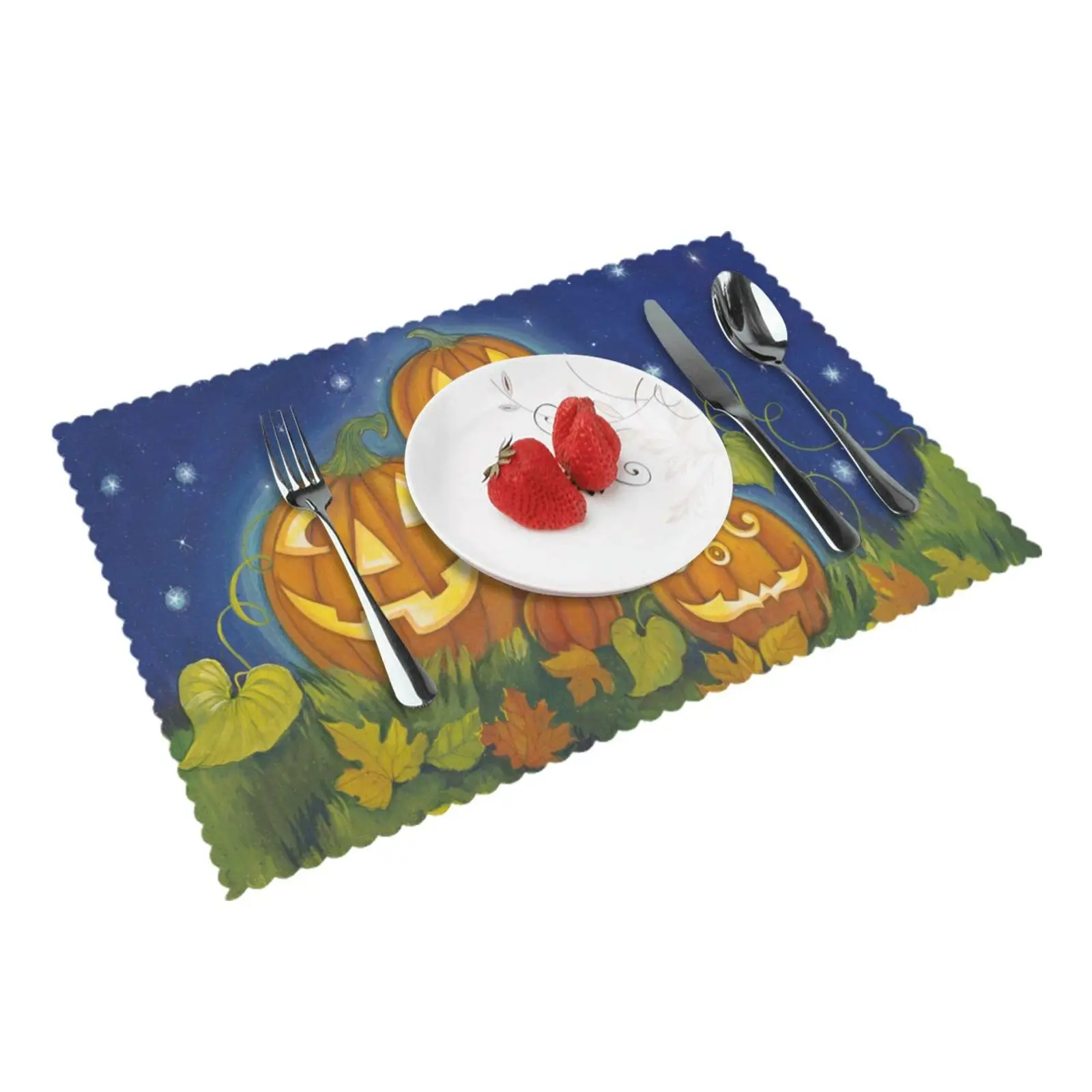 

Blue Sky Orange Pumpkins Table Mats Polyester Polyester Kitchen Accessories 12x18 Inch Set of 4 Oil Stain Prevention