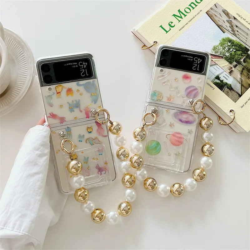 

Creative DIY Cartoon Stickers Phone Case for Samsung Galaxy Z Flip 3 Z Flip 4 Hard PC Back Cover for ZFlip3 ZFlip4 Case Shell