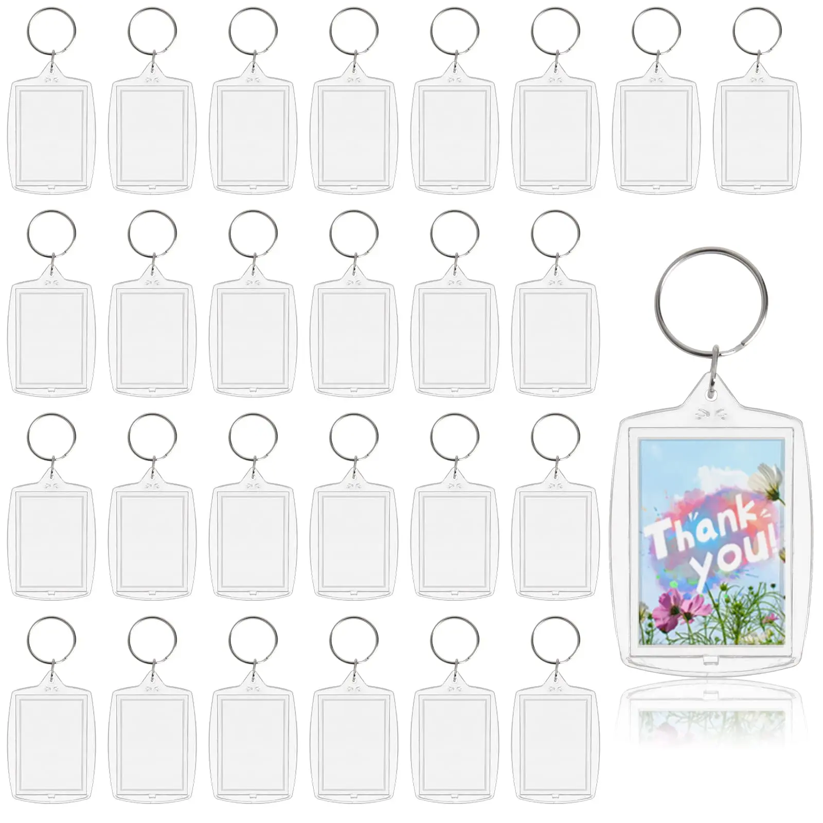 

25pcs Rectangle Acrylic Photo Frame Keychain Clear Blank Personalized Picture Insert Keychain Acrylic Picture Snap In Keychains