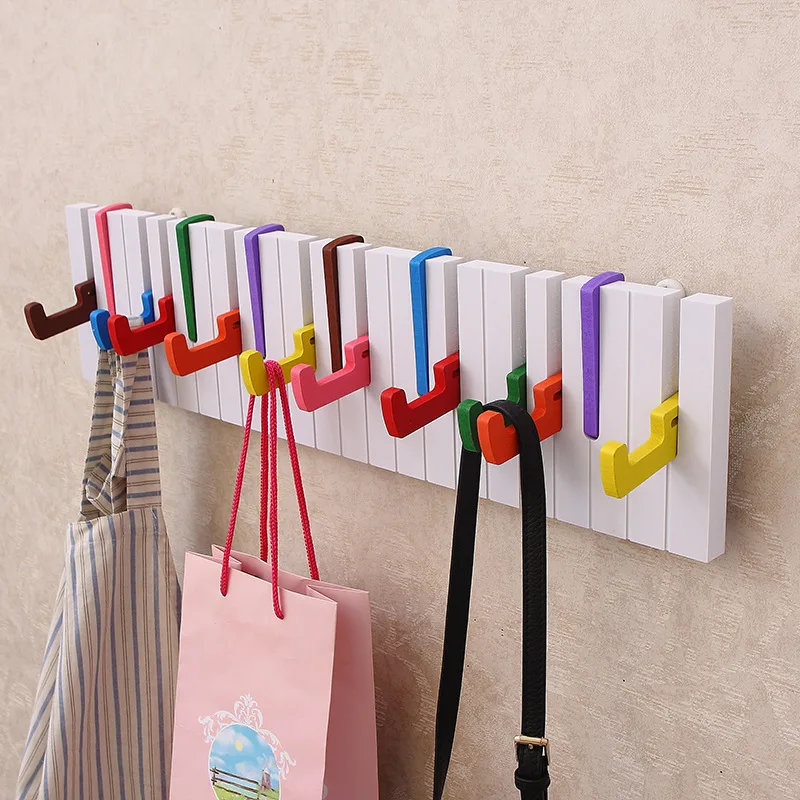 

Piano Wooden Coat Racks Piano Keys Wall Mounted Coat Hook Hanger Wall Decoration Key Ring Hat Storage Wood Shelf Organizer Rack