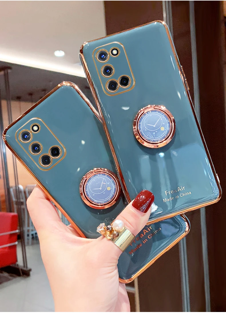 plating soft phone case for oppo a74 a54 a95 a93 a95 5g 4g f17 find x3 pro realme c21 c20 v13 8 pro 5g ring holder stand cover free global shipping