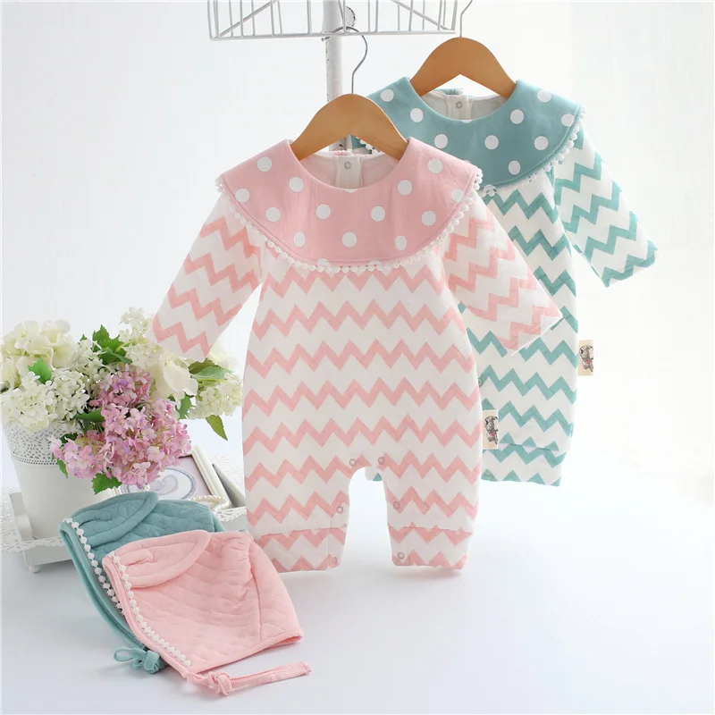 Newborn Rompers Baby Girl Clothes Warm Romper Hat Outfits Clothes Set Clothing Infant Jumpsuit