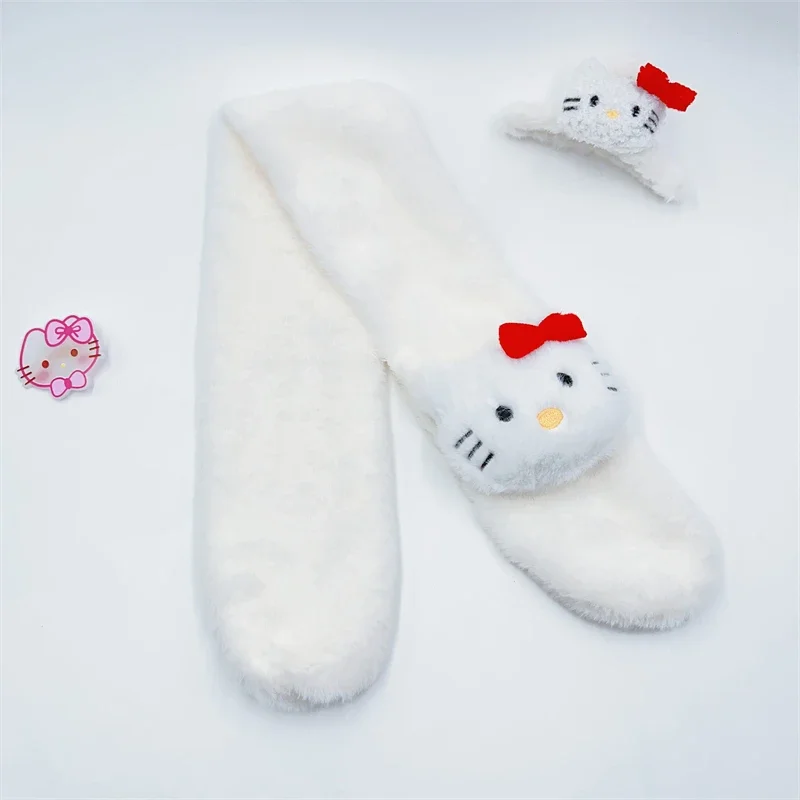 

Plush Scarf Sanrio Thickened Hello Kitty Cinnamoroll Kuromi Pom Pom Purin Warm Faux Fur Cross Scarves Soft Neck Ring Kawaii Gift