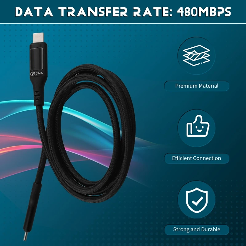 Кабель USB Type C к 240 Вт PD 3.1 Зарядное устройство для быстрой зарядки USB2.0 480 Мбит / с