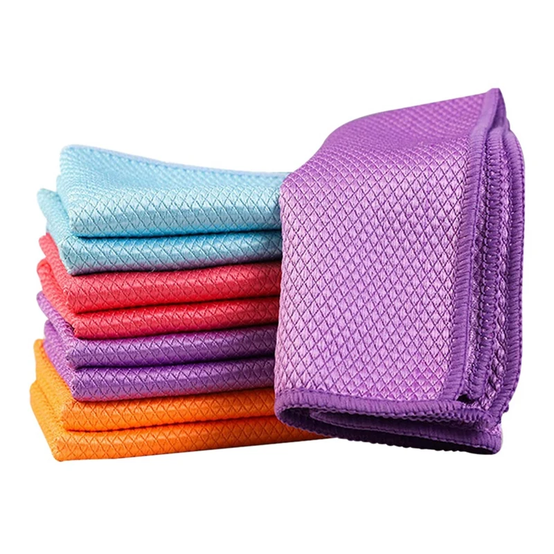 

5 Pcs Fish Scale Grid Glass Cleaning Cloth Without Water Mark Thickened Kitchen Cleaning Towel Absorbent, Cleaning Cloth