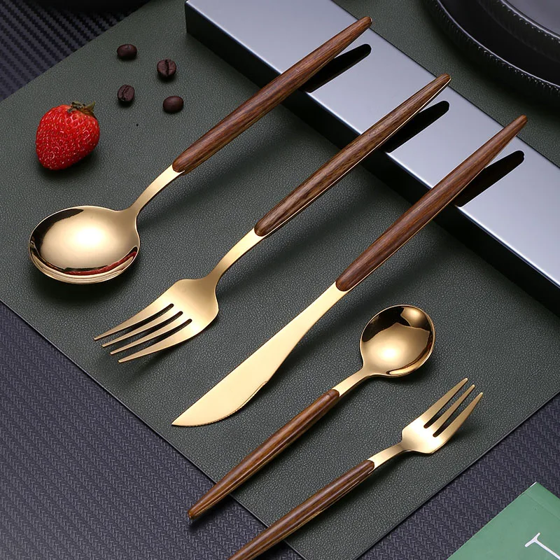 High-end wood grain steak Western food tableware set household knife, fork, spoon chopsticks