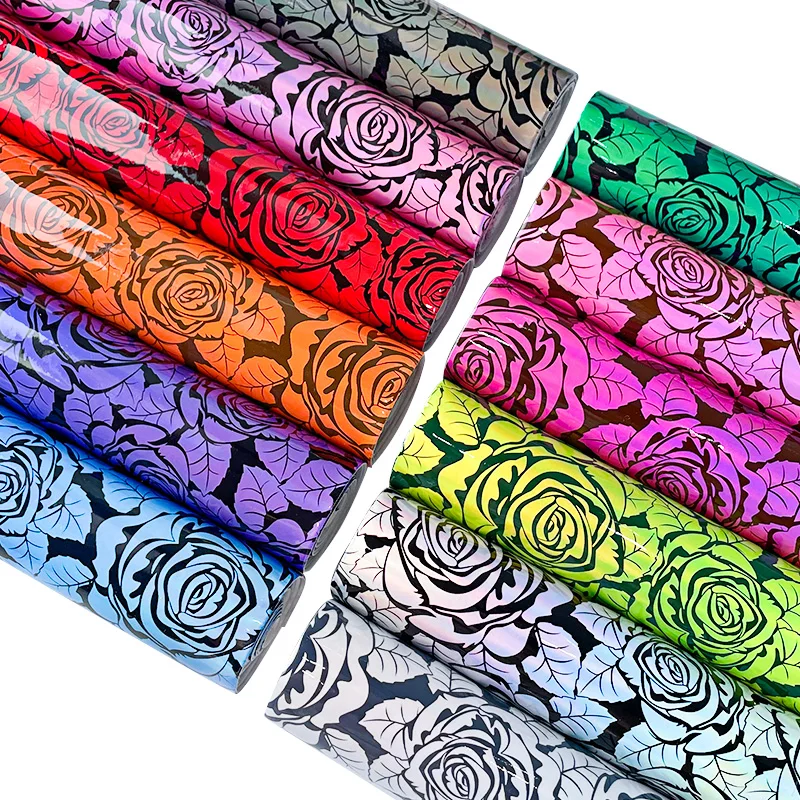 

Holographic Rose Printed Faux Leather Sheets Bag Material PU Mirror Fabrics for Sewing DIY Making Shoe Upper/Clothing/Handcraft
