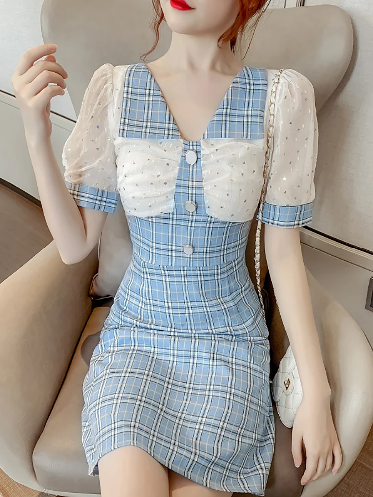 

Женское клетчатое платье-мини с блестками, повседневное облегающее платье для выпускного вечера, модель Y2k на лето, 2023