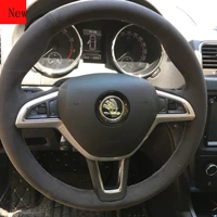 diy suede hand stitched steering wheel cover for skoda yeti superb octavia karoq kamiq kodiaq car interior accessories