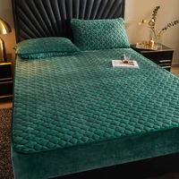 solid color velvet mattress cover thicken quilted single double king queen size bed protector pad with elastic bed linen covers