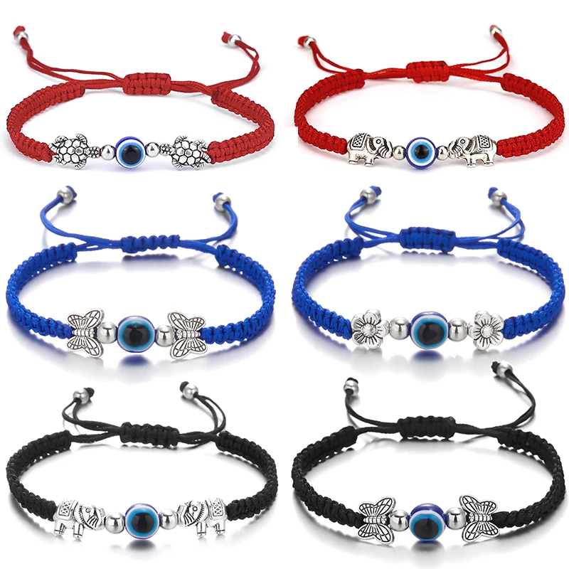 

Handmade Braided Rope Evil Eye Bracelet For Women Men Lucky Antique Silver Animals String Bracelets Adjustable Weave Chains Gift