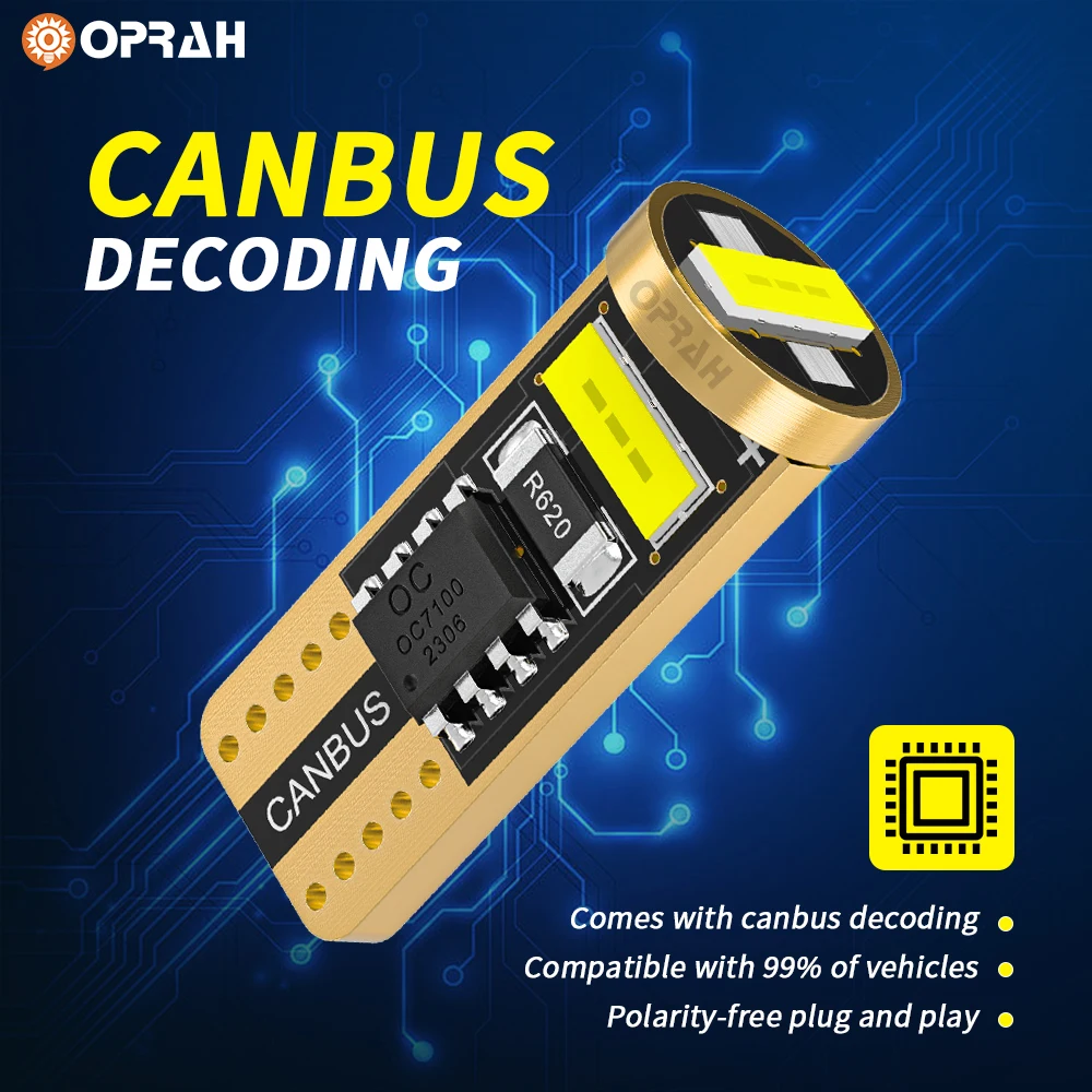 Oprah 2-pack T10 W5w Csp Сигнальный Указатель Поворота 2055 Чип 3smd Белый 6000k Широкий Луч