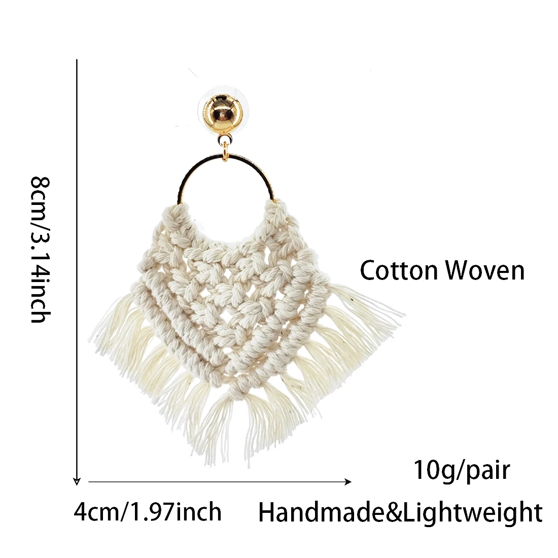Большие богемные серьги Kaseakia ручной работы в стиле бохо из хлопка с кисточками