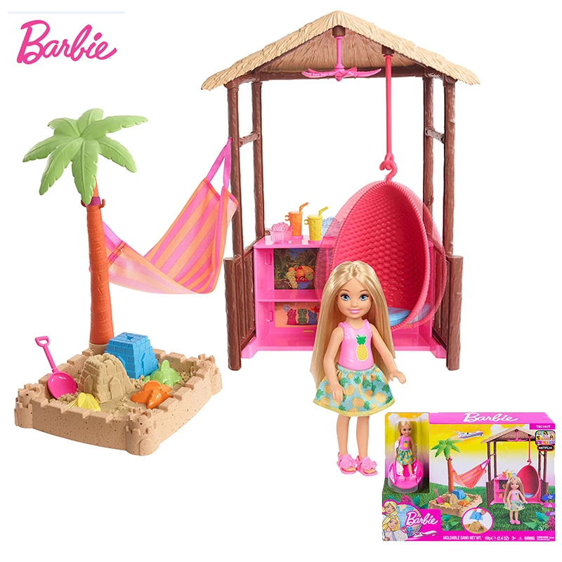 Original Chelsea Club Barbie Doll Beach House Toys for Children Playset with Clothes Dolls Accessories Toy for Girls Brinquedos