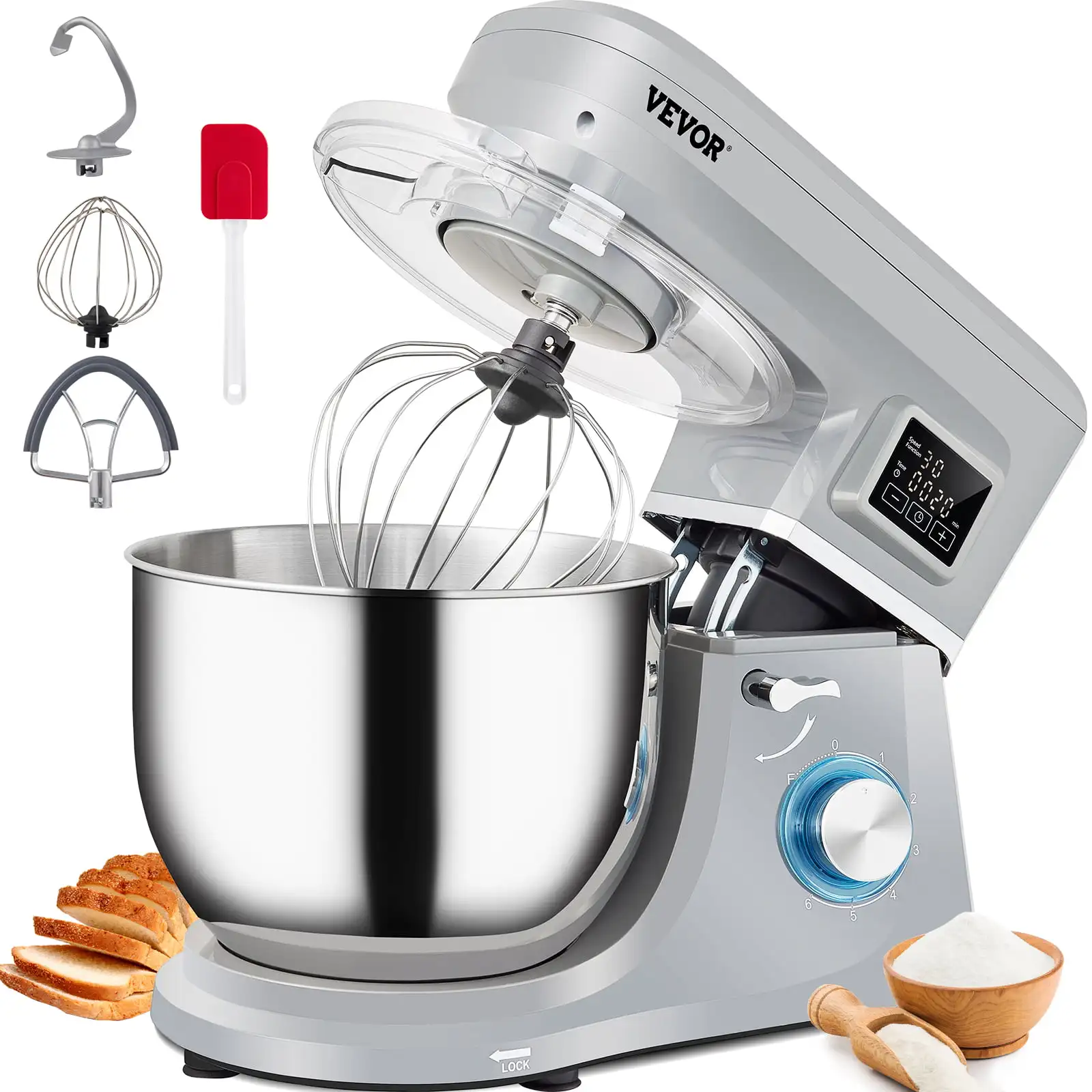 

Stand Mixer, 660 W, 6-Speed Dough Mixer with LCD Screen Timing, Tilt-Head Food Mixer with 7.4 Qt Stainless Steel Bowl Dough Hook