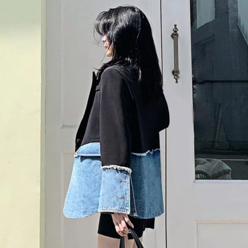 Spliced Blazers Women Baggy Streetwear Teens Personal American Designer Notched Youth College  Clothes Temper Chic Popular