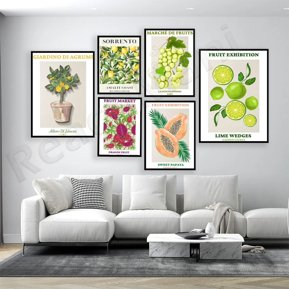 Постер фруктового рынка папайя фрукты дракона лимоны и апельсины растения