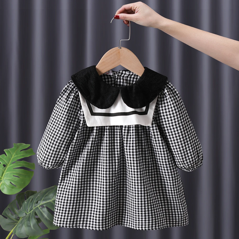 Платье детское клетчатое с оборками мягкая хлопковая одежда воротником-стойкой